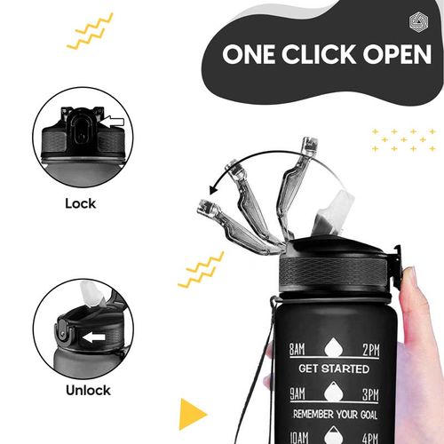 Motivational Sipper water bottle with time markings in Black