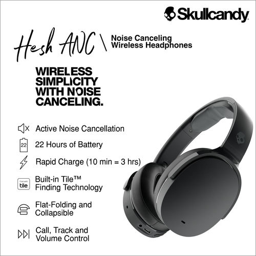 Skullcandy Hesh Active Noise Cancellation Wireless Over-ear Headphone (true  Black)