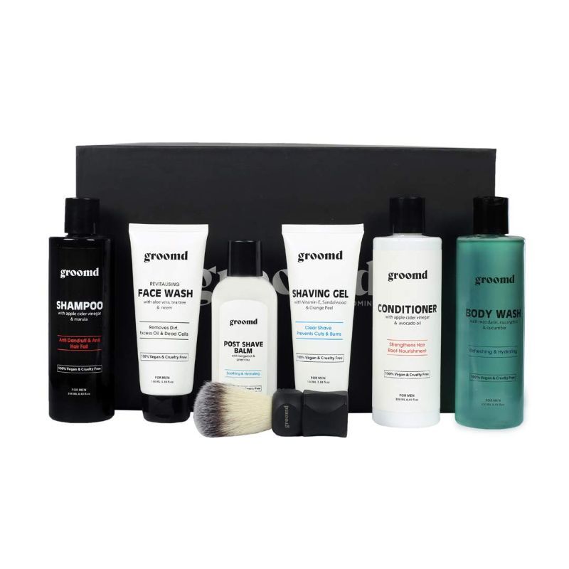 Groomd Bath & Shaving Kit For Men Face Wash, Hair Shampoo, Body Wash, Shaving Gel