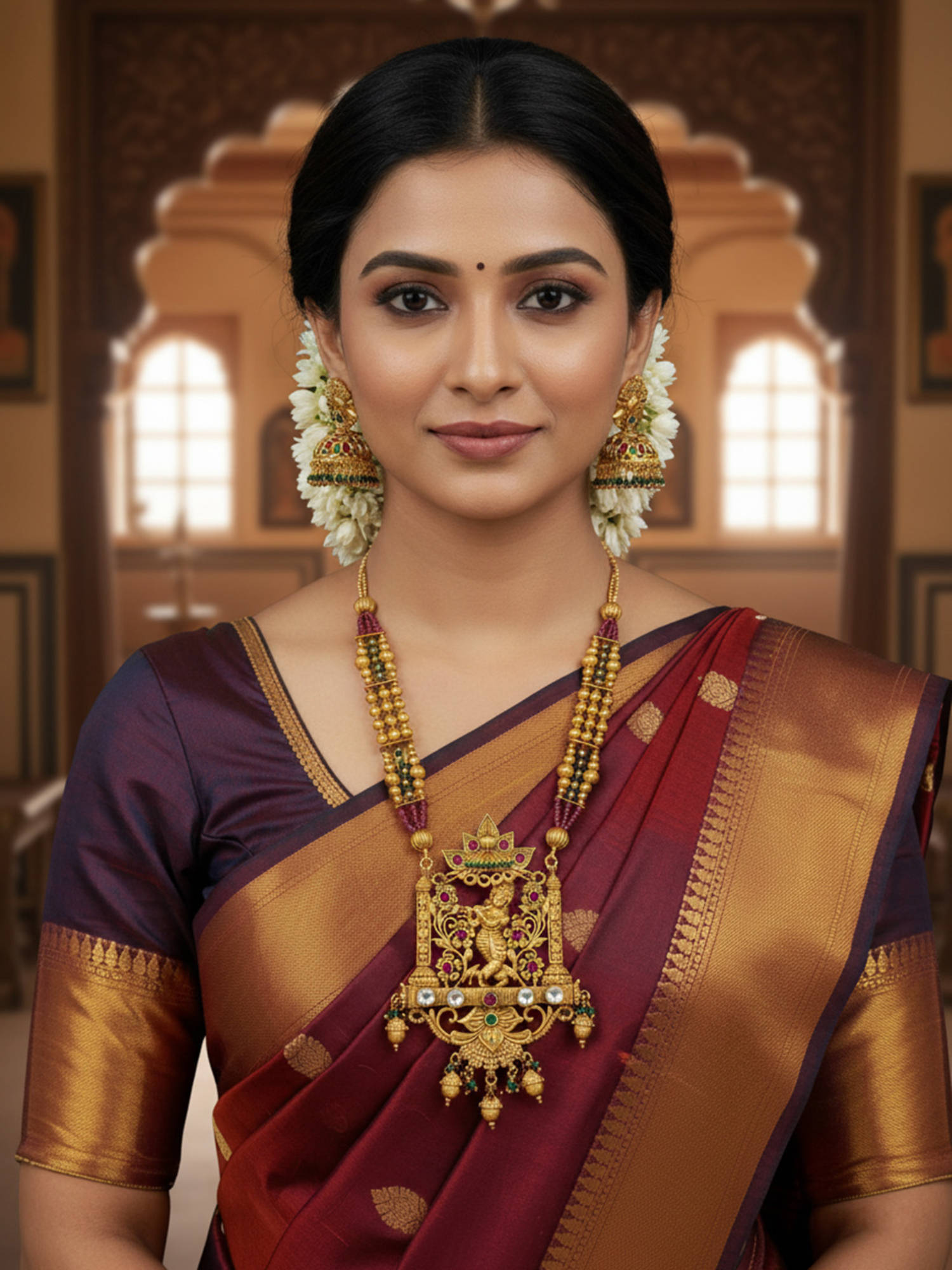 Treemoda Multi-Color Brass Temple Jewellery Set