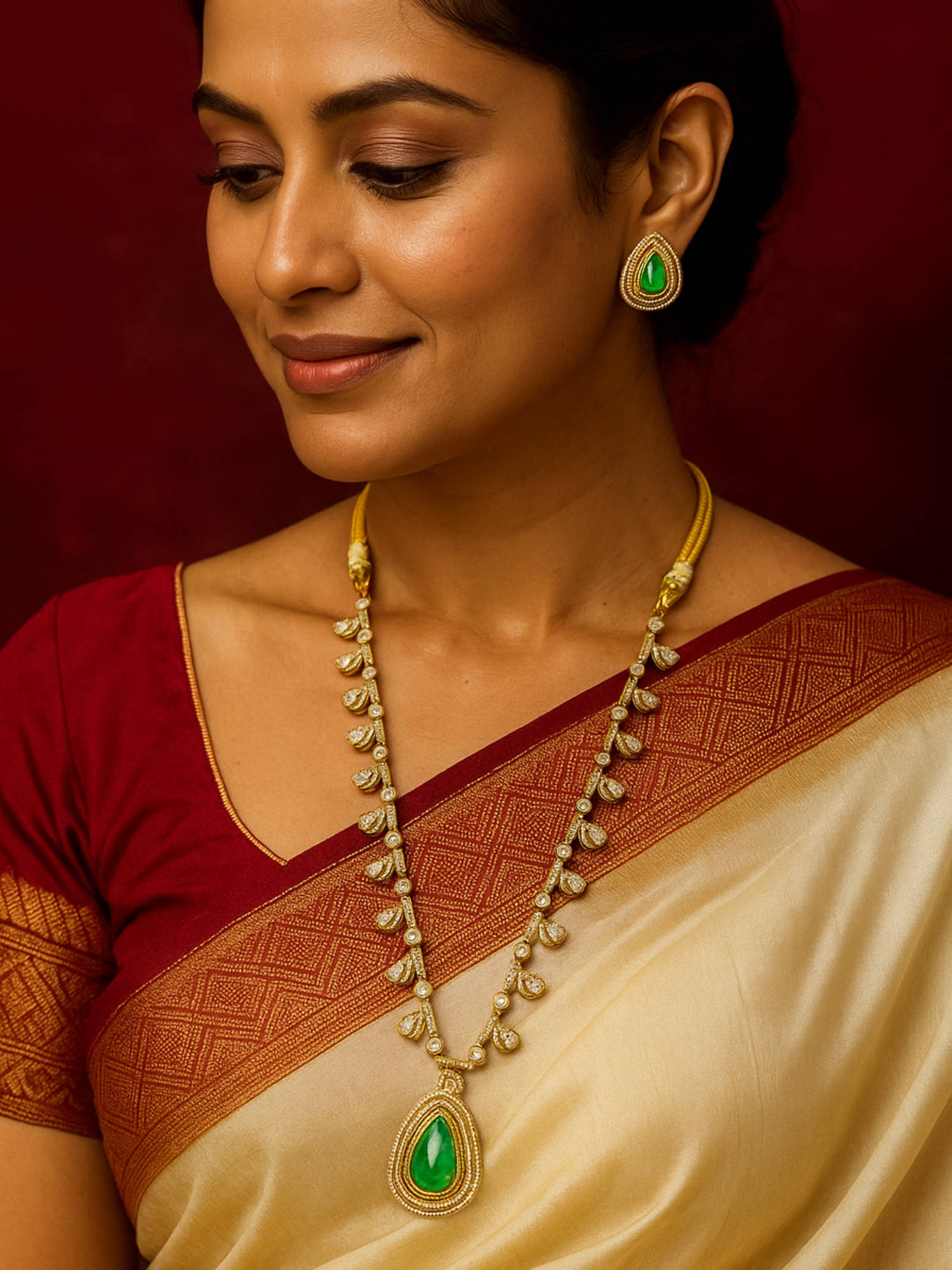 Treemoda Green Brass Stones Jewellery Set