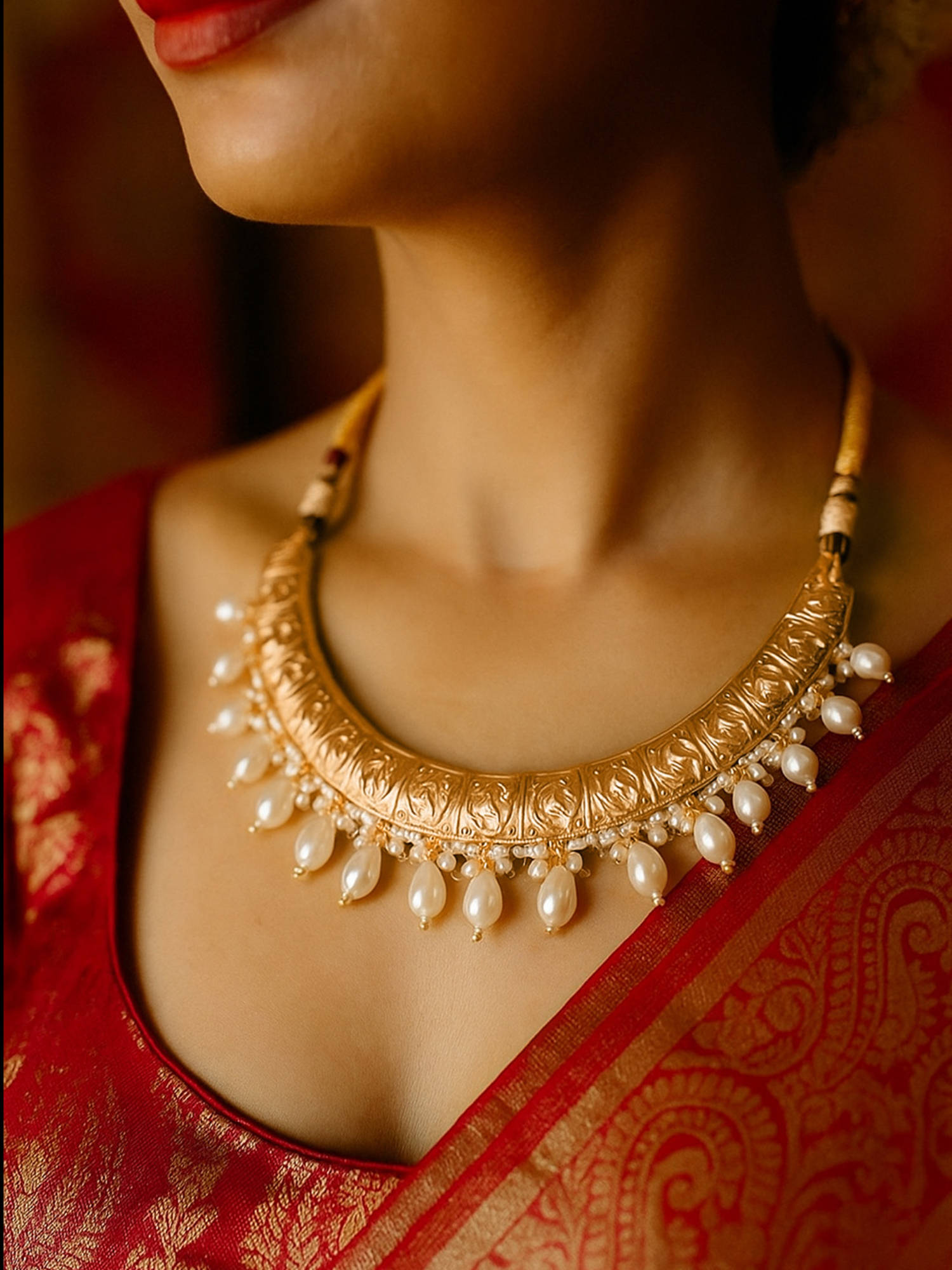 Treemoda White Brass Pearl Jewellery Set