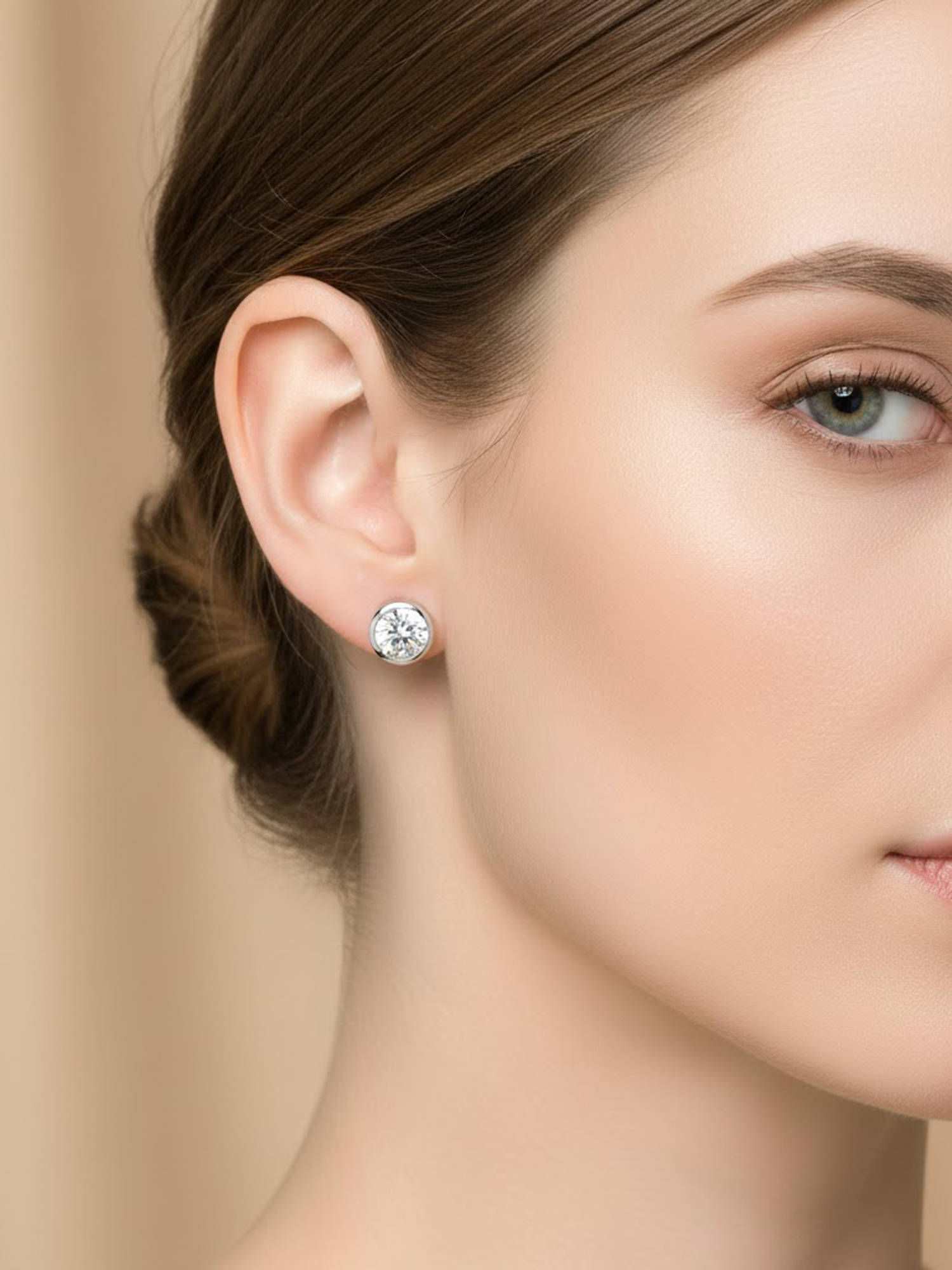 925 SILLER White Sterling Silver White Stones Studs Earring