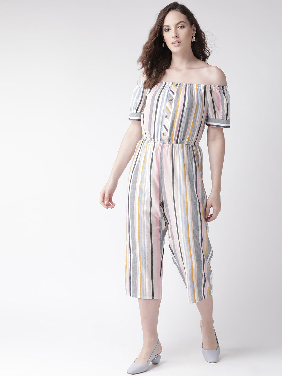 Twenty Dresses By Nykaa Fashion Stripe Up In Color Culotte Jumpsuit - White (S): Buy Twenty 