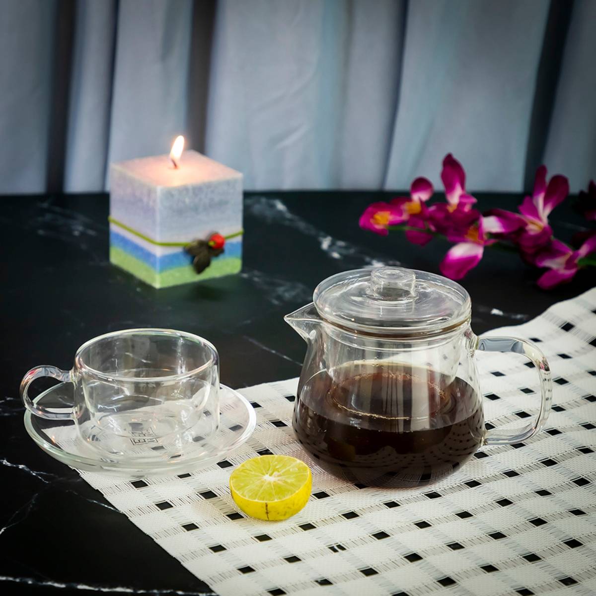 EZ Life Borosilicate Glass Tea Pot with Infuser Cup with Strainer Lid - 650 ml - 1 Piece