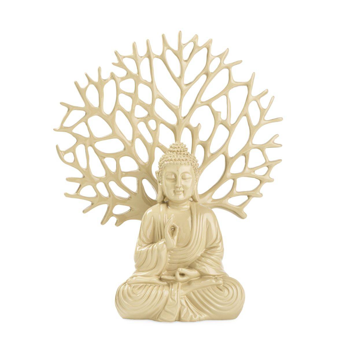 Ashnam Debating Buddha with Tree Decorative Showpiece Beige (Set Of 2)