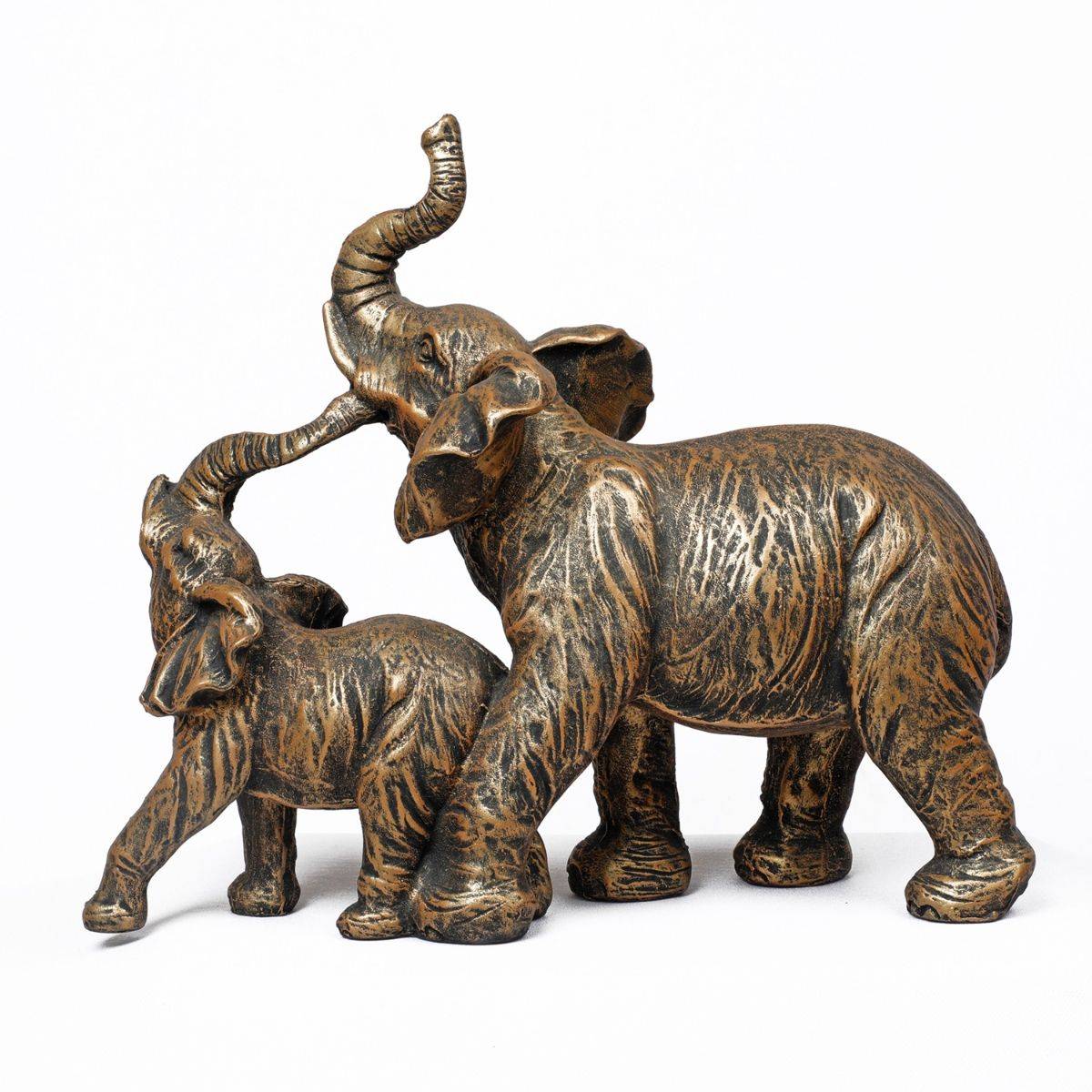 Ashnam Mom and Baby Elephant Resin Animal Figurine Gold