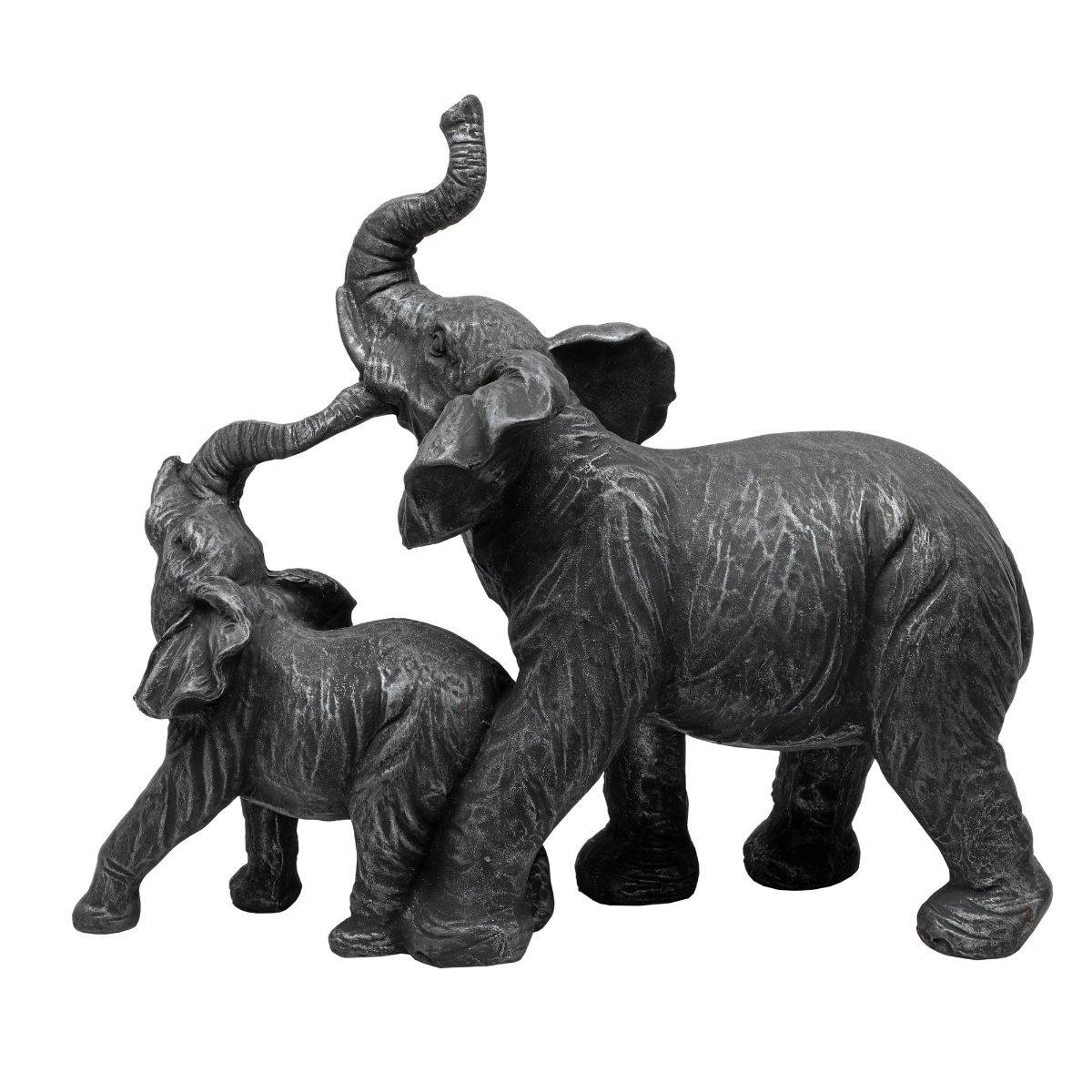 Ashnam Mom and Baby Elephant Resin Animal Figurine Black