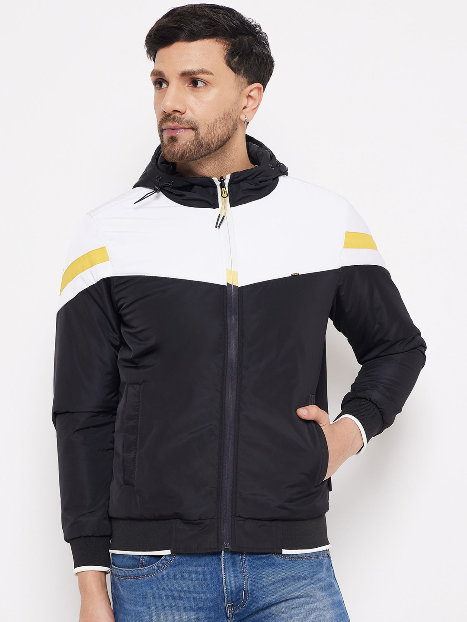 Buy Okane Black Colourblocked Nylon Reversible Jacket Online