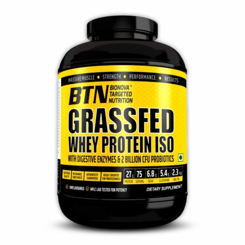 BTN Sports Grass Fed Whey Protein Isolate- With Digestive Enzymes- Helps Muscle Building