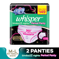 Customer reviews: Whisper Bindazzz Night Period Panty, 6 M-L  Panties, upto 0% Leaks, 360 degree leakage protection, Full back  coverage, Suitable for Heavy Flow, Flex fit, Soft & comfortable