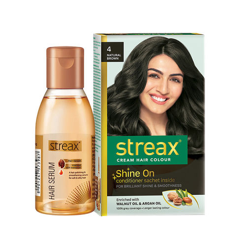 Streax Hair Colour - Natural Brown 4 + Hair Serum: Buy Streax Hair Colour -  Natural Brown 4 + Hair Serum Online at Best Price in India | Nykaa