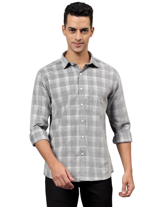 Cantabil Men Grey Checkered Full Sleeves Casual Shirt