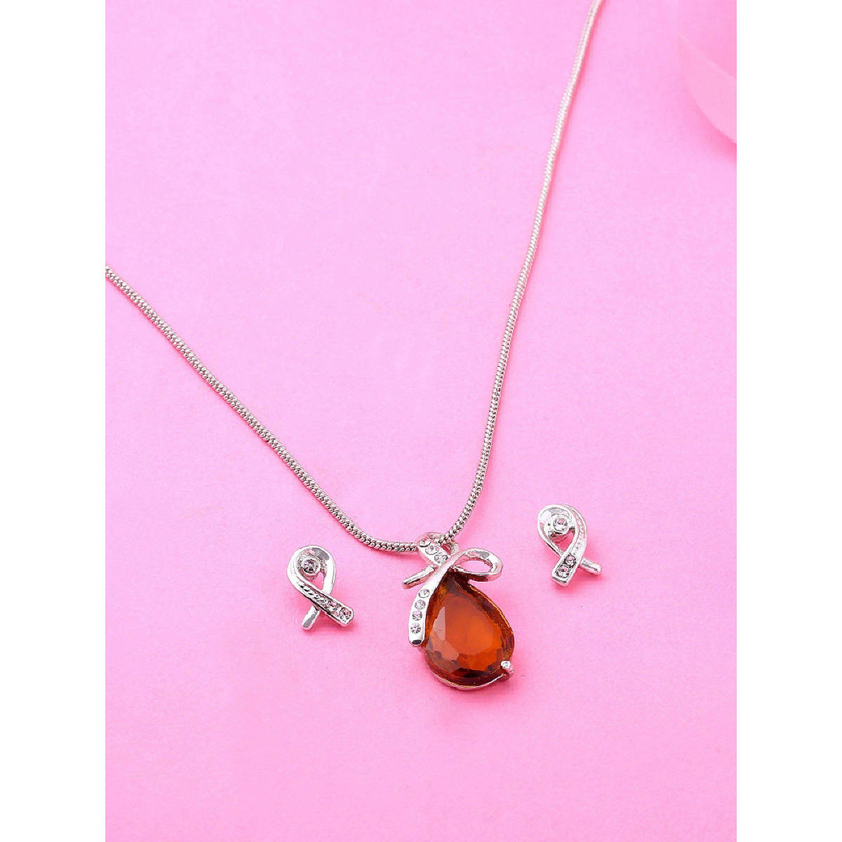 Estele Rhodium Plated Drop Designer Necklace Set with Crystal for Women