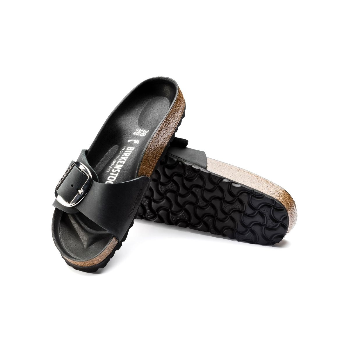 Buy Birkenstock Madrid Big Buckle Oiled Leather Black Narrow Slide