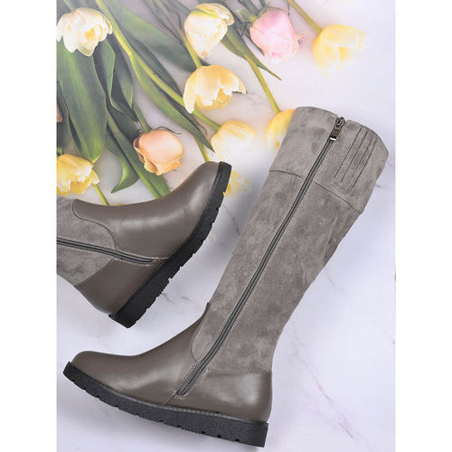 Ronnie Grey Women Grey Solid High-Top Boots (EURO 35)