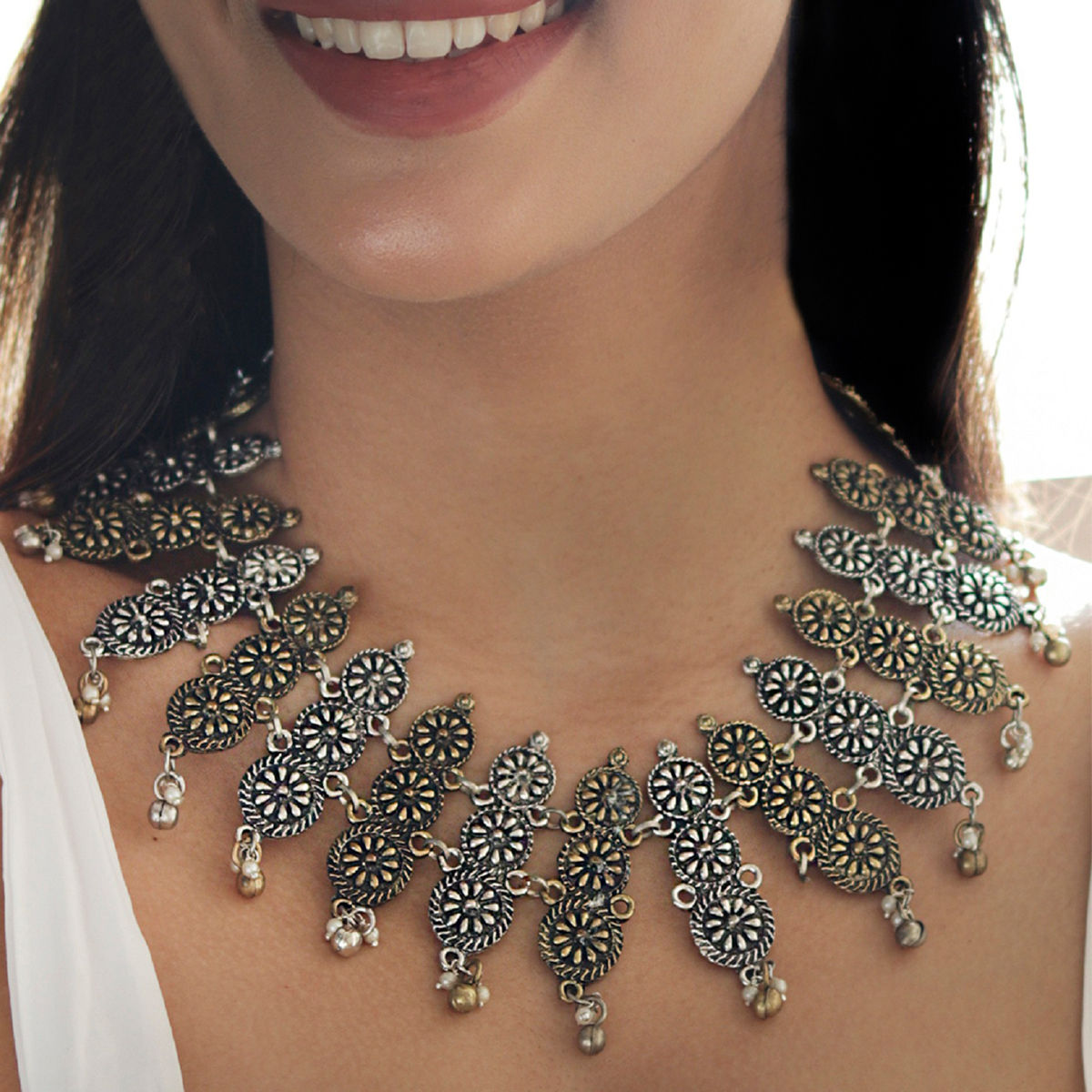 Buy Ayesha Women Beaded Gold Toned Triple Layered Long Boho Necklace Online