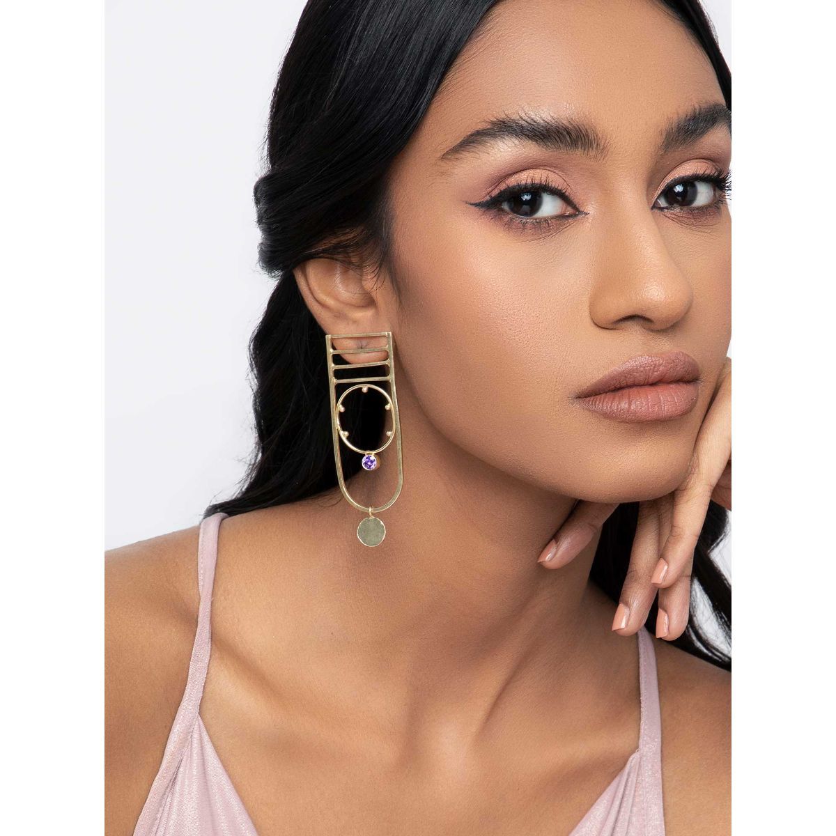 Indya Gold Blue Stone Geo Dangler Earring Buy Indya Gold Blue Stone