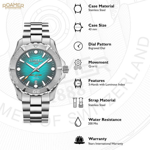 Roamer Deep Sea 200 Quartz Blue Round Dial Mens Watch 860833 41 05 70