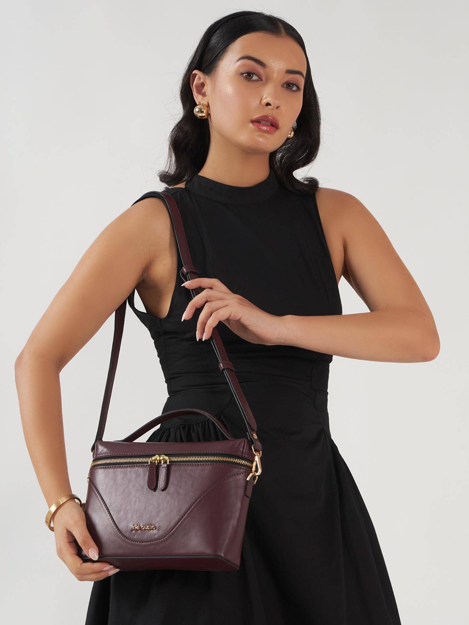 THE GUSTO Women Bento Sling Bag With Detachable Strap - Wine