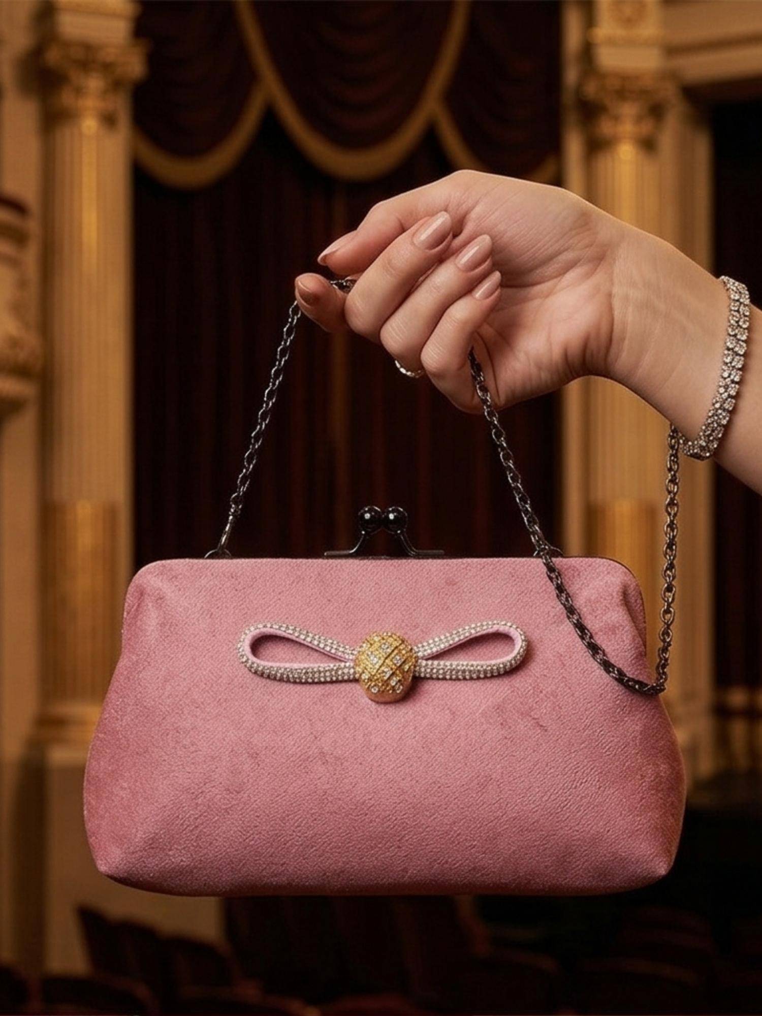 YELONA Womens Velvet Evening Clutch With Detachable Strap - Blush Pink