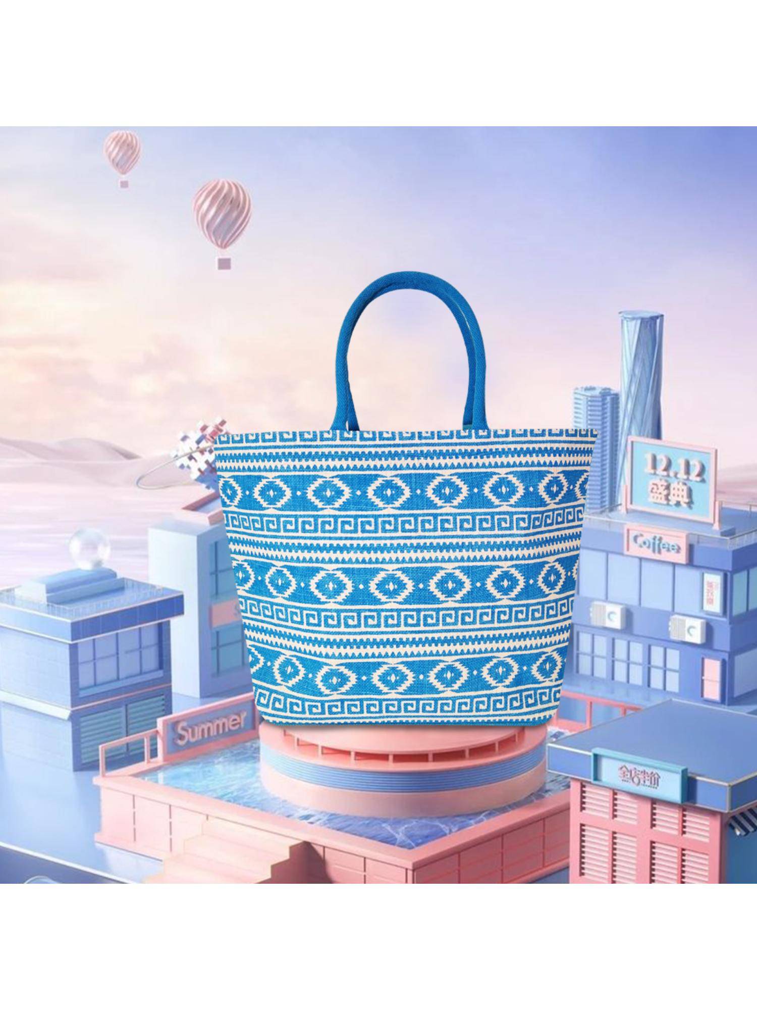 Earth Bags Jute Tote Bag With Zipper (Sky Blue)