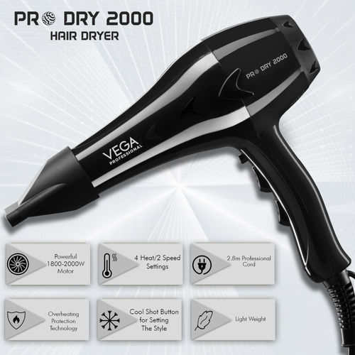 VEGA Professional VPVHD-13 Pro Dry 2000 Watts Hair Dryer Black