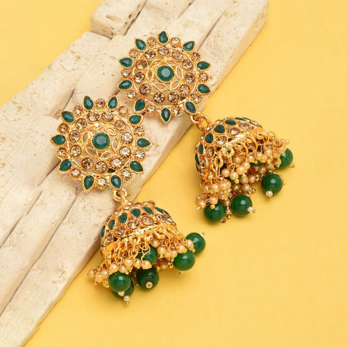 Zaveri Pearls Antique Green Stones Beads Traditional Jhumki Earring  ZPFK7467