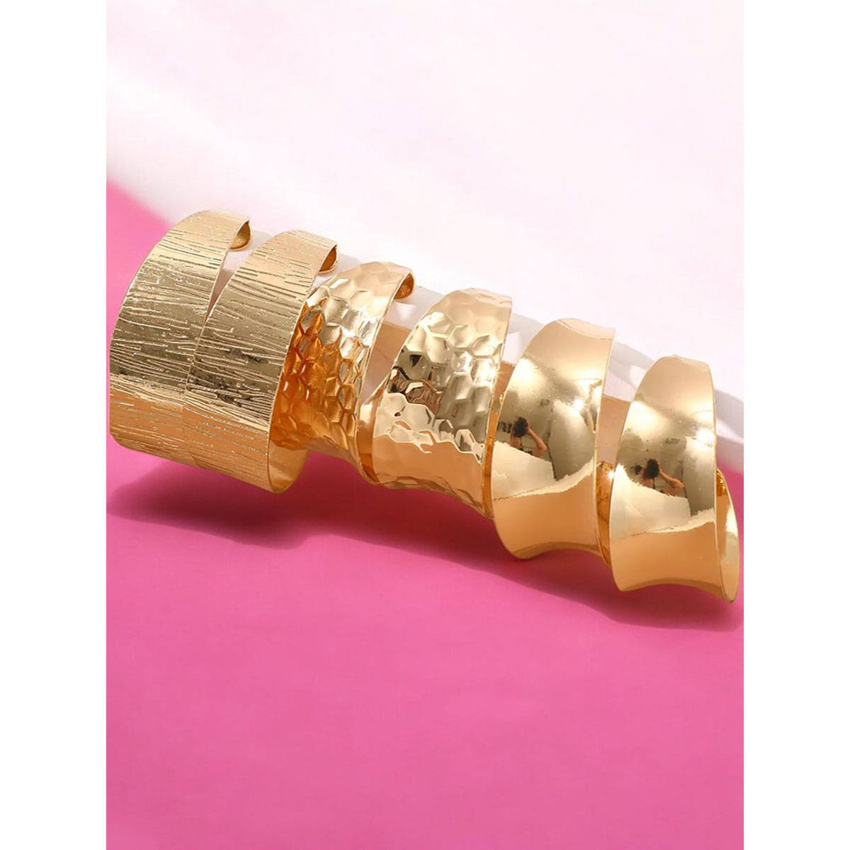 OOMPH Combo Of 3 Chunky Gold Tone Hoop Earrings
