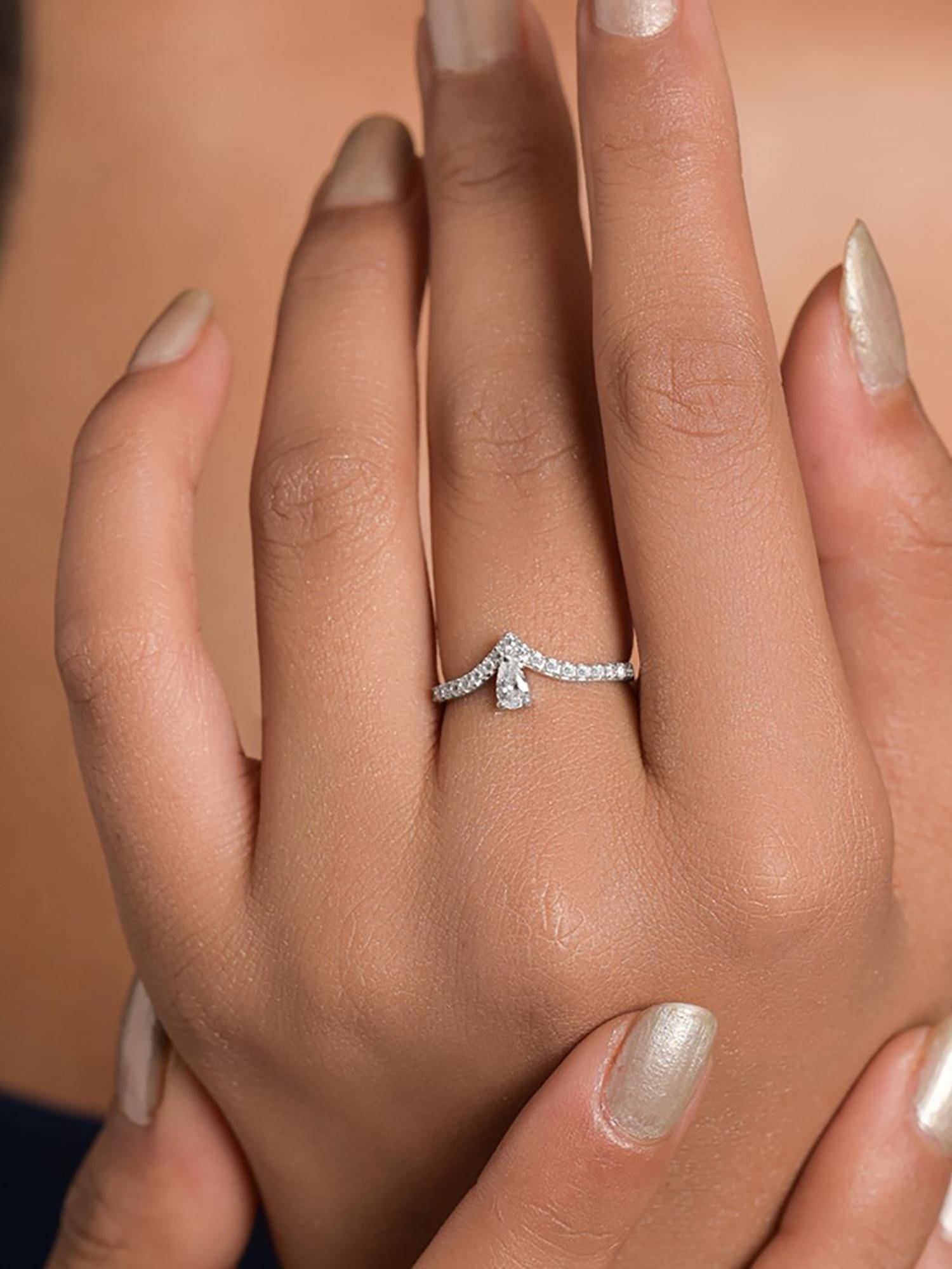 CLARA Women 925 Sterling Silver Venice Pear Wishbone Adjustable Ring