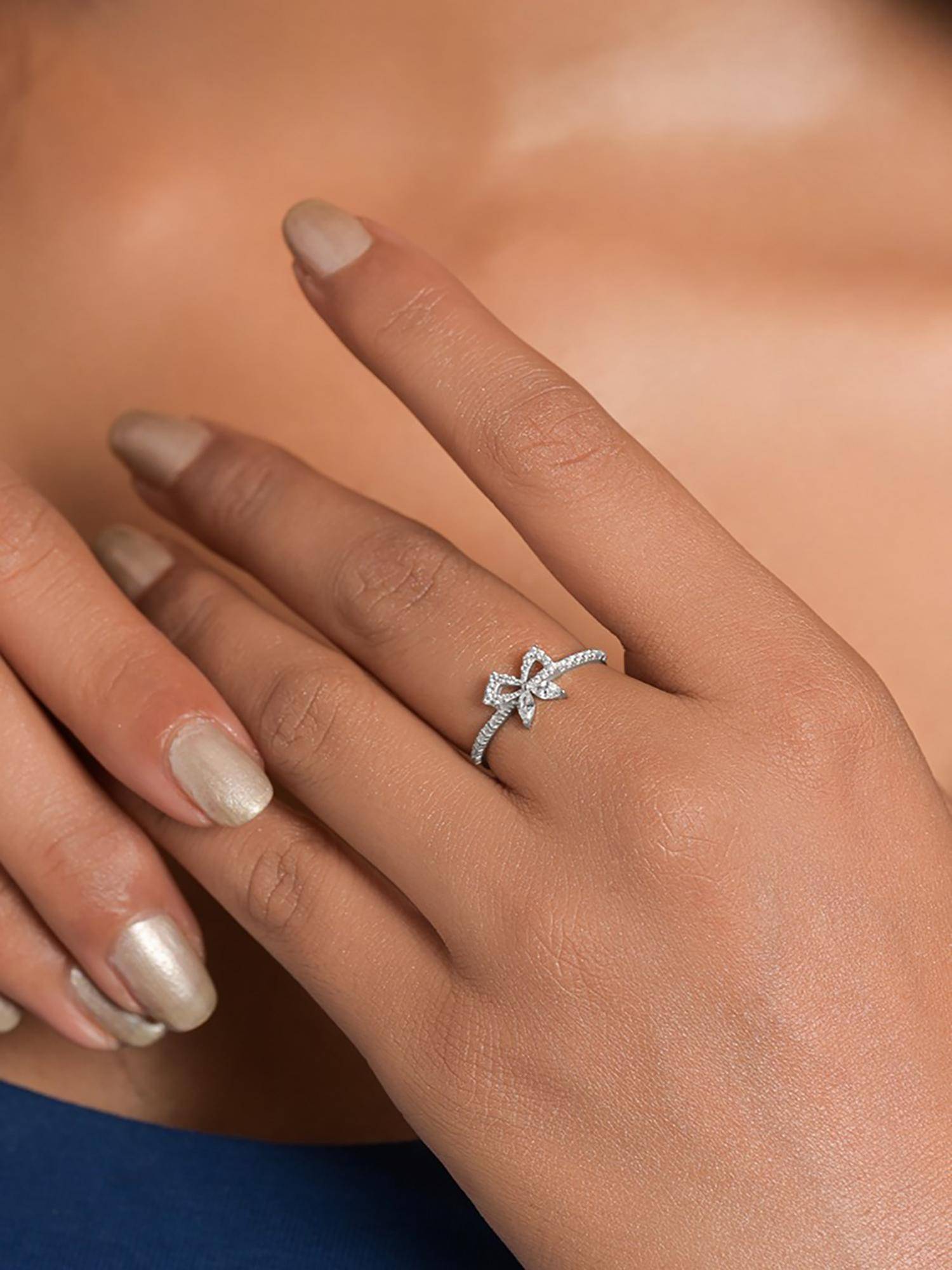 CLARA Women 925 Sterling Silver Lucca Bow Adjustable Ring