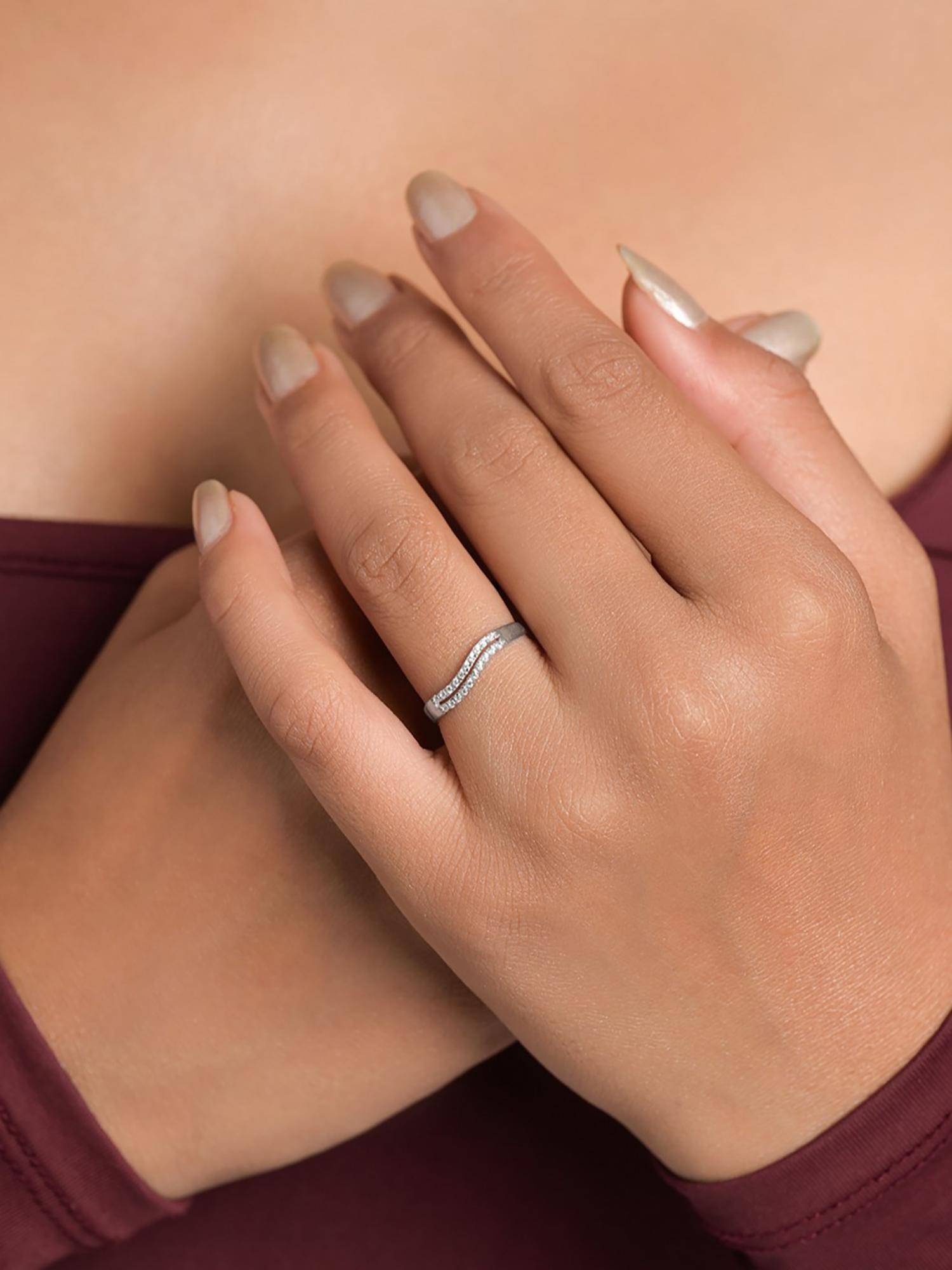 CLARA Women 925 Sterling Silver Cannes Double Wave Band Adjustable Ring