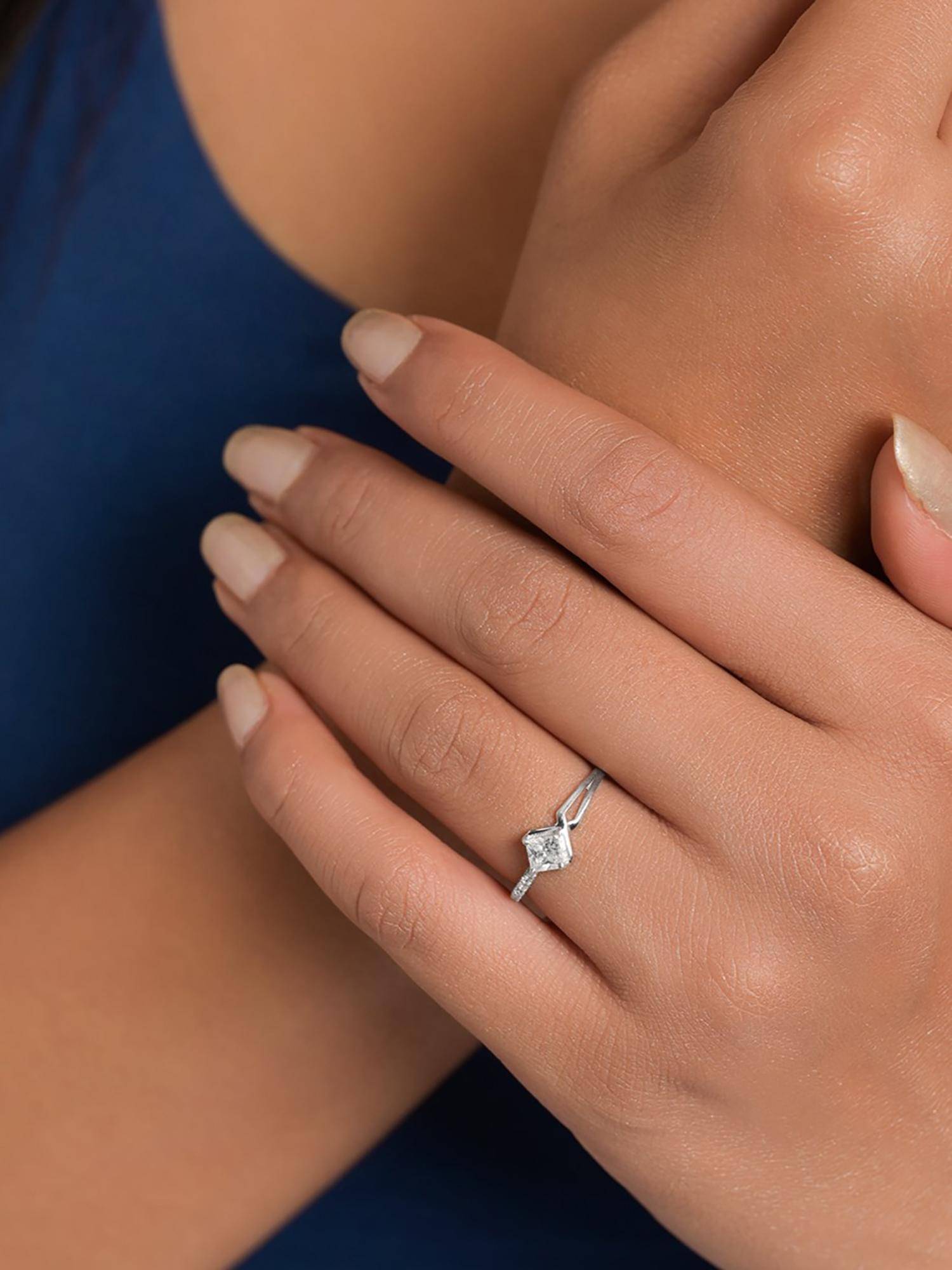 CLARA Women 925 Sterling Silver Palermo Princess Cut Adjustable Ring