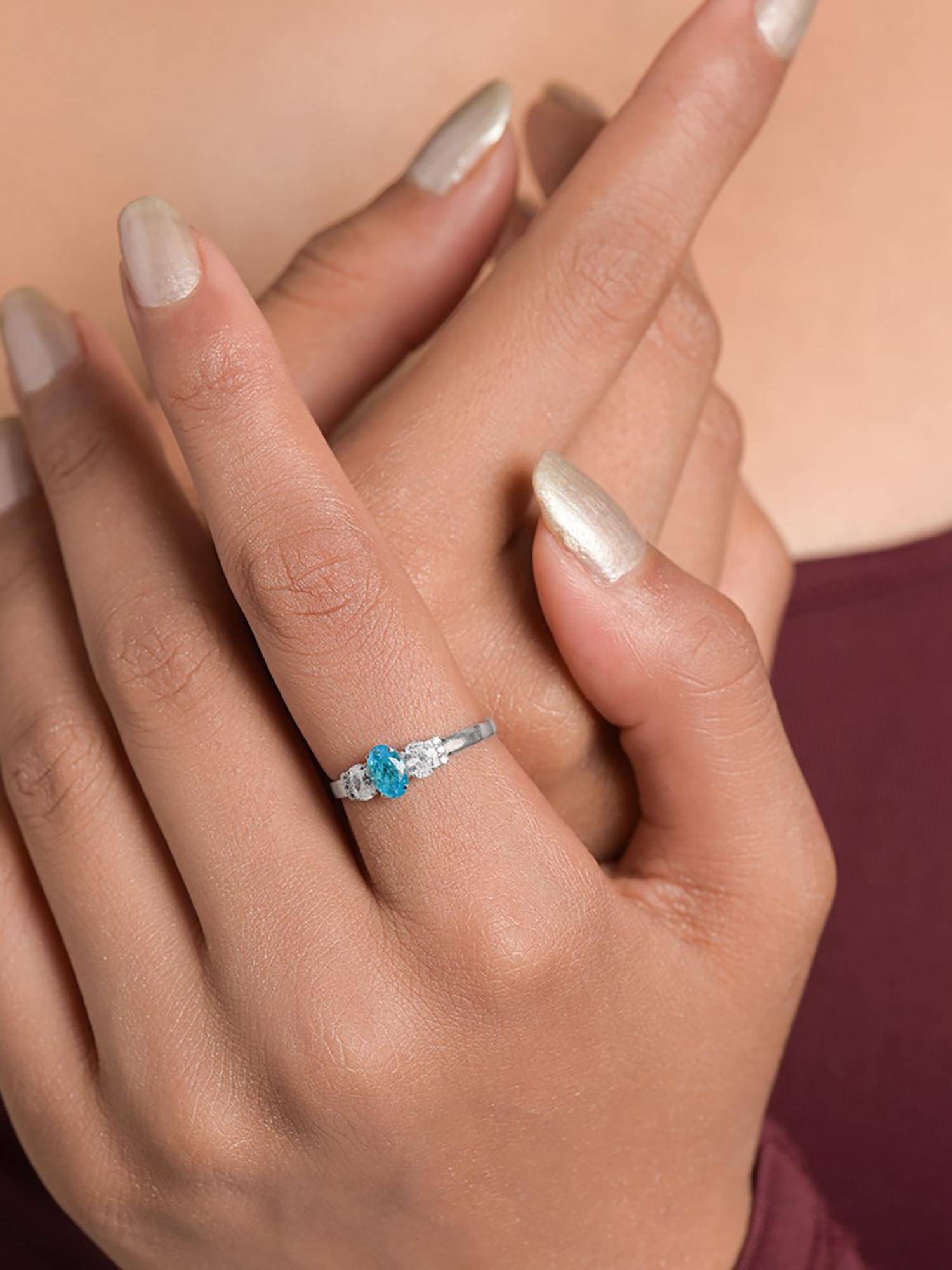 CLARA Women 925 Sterling Silver Piraeus Blue Oval Adjustable Ring