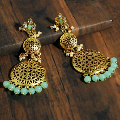 Buy Karatcart Kundan Gold Mint Green Earrings Online