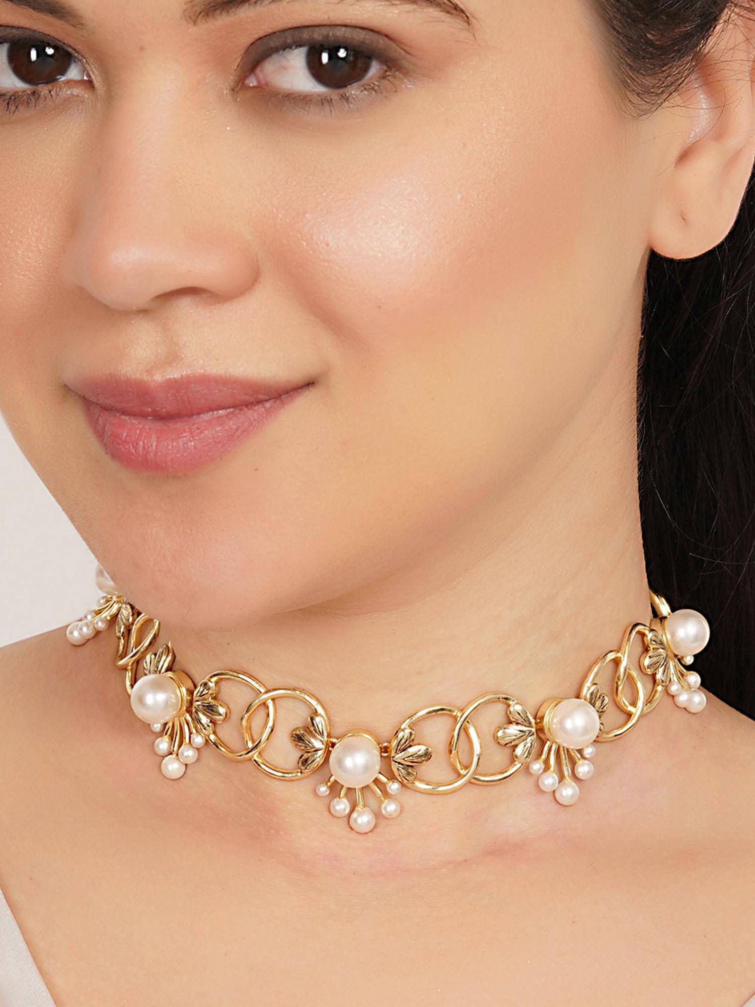 BeAbhika Floral Pearl Link Necklace