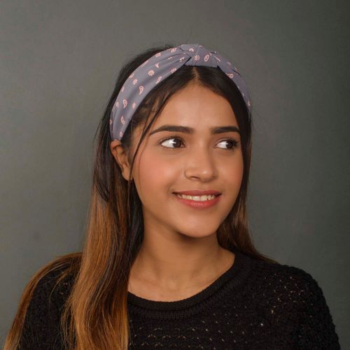 Buy Toniq Grey Paisley Printed Top Knot Hair Band For Women