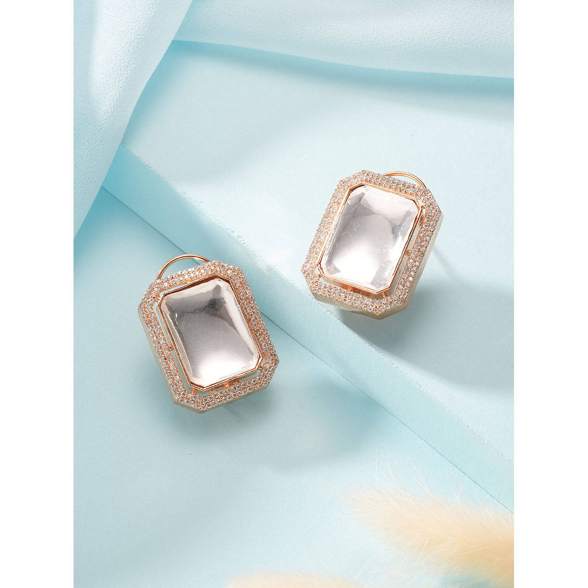 Saraf RS Jewellery Gold Plated Uncut Polki Moissanite Designer Stud Earrings