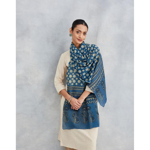 Fabindia Indigo Cotton Dabu Printed Stole