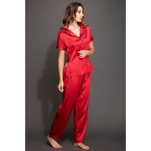 Buy Clovia Satin Button Down Shirt Pyjama (Set of 2) Online