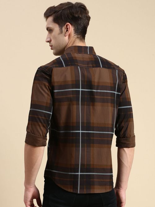 Buy SHOWOFF Men Coffee Brown Slim Fit Checked Shirt Online