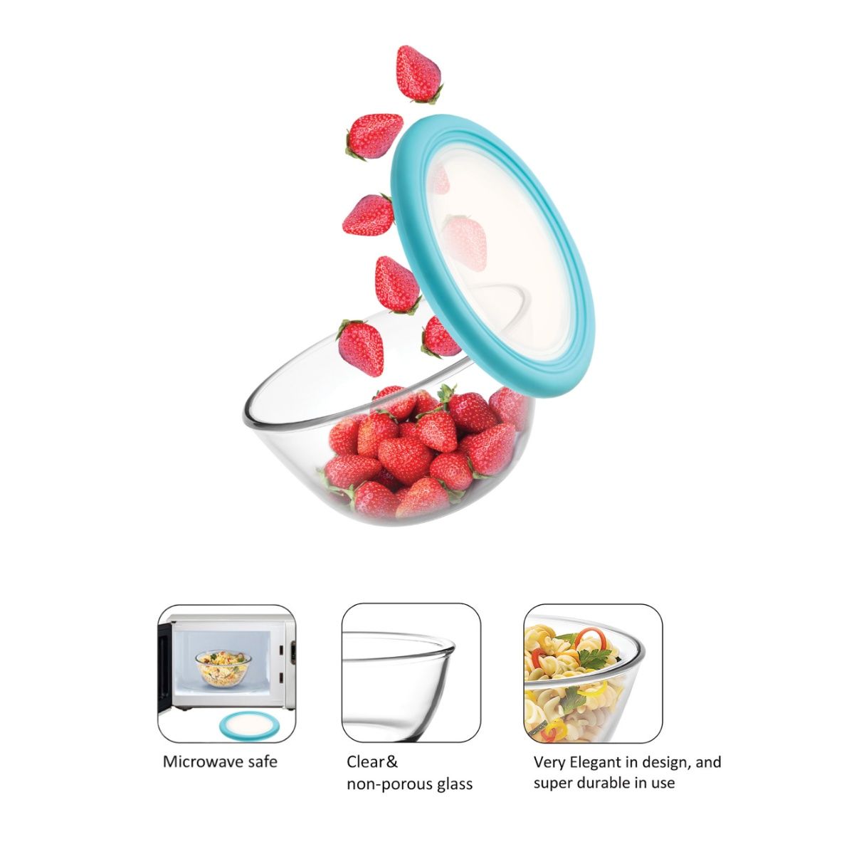 Buy CELLO Ornella Glass Mixing Bowl Set with Lid (500ml, Clear) Set of