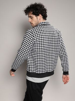 Campus Sutra Mens Carbon Black & Chalk White Houndstooth Denim Jacket