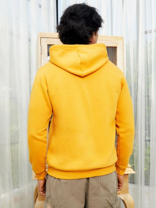 Campus Sutra Mens Mustard Yellow Zip-Front Hoodie with Contrast Drawstring