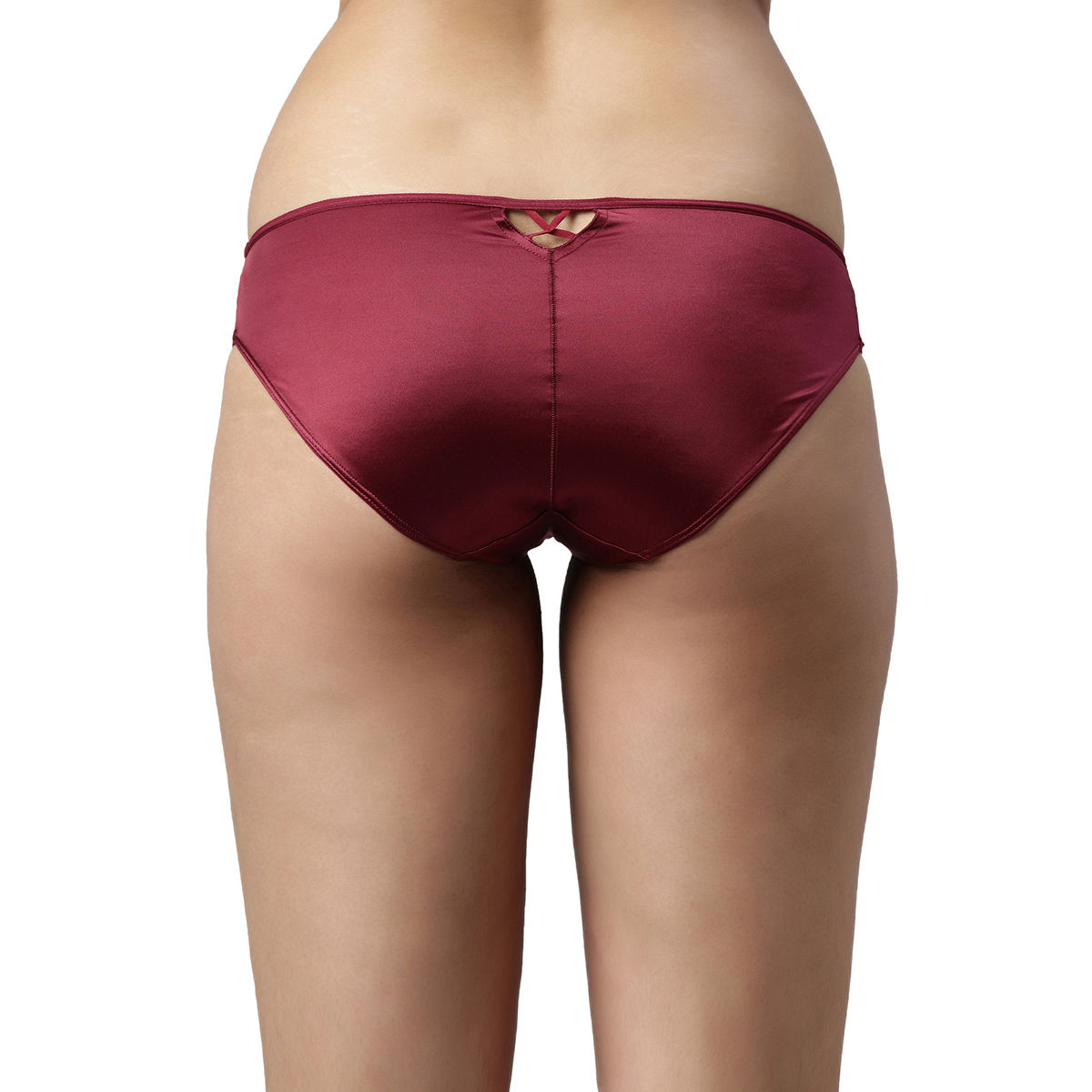 Enamor Womens P069Low Waist ,Satin, Lace Trim Bikini PantyClaret