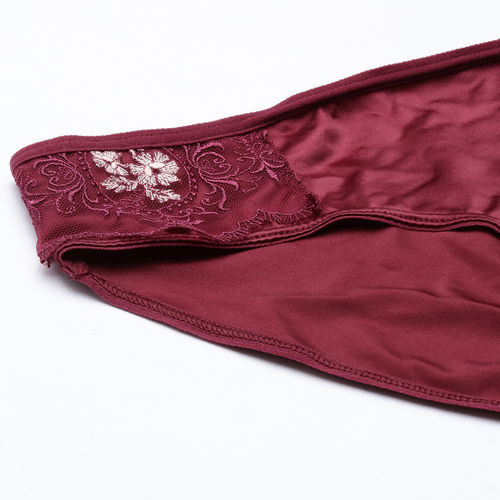 Buy Enamor Womens P069-Low Waist ,Satin, Lace Trim Bikini Panty-Claret  Maroon online