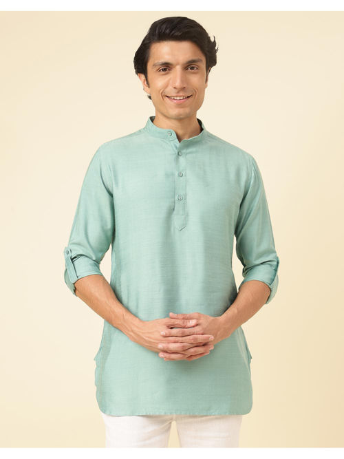 Buy Fabindia Green Viscose Silk Slim Fit Short Kurta Online