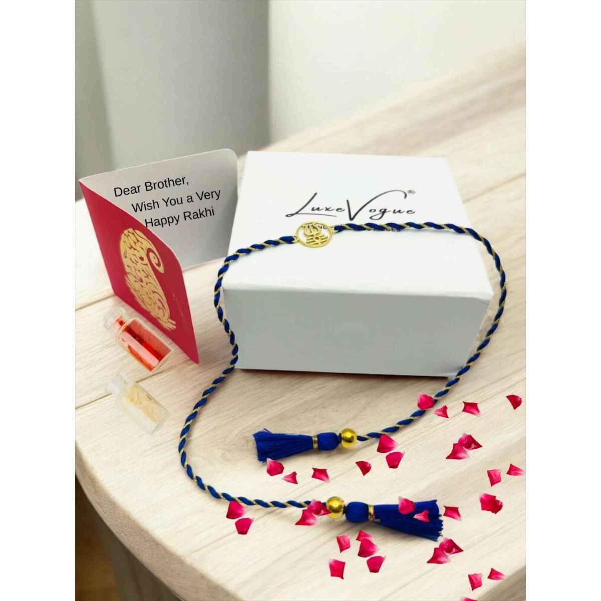 LuxeVogue 925 Silver 18K Gold Plated Trishul Rakhi Gift Set