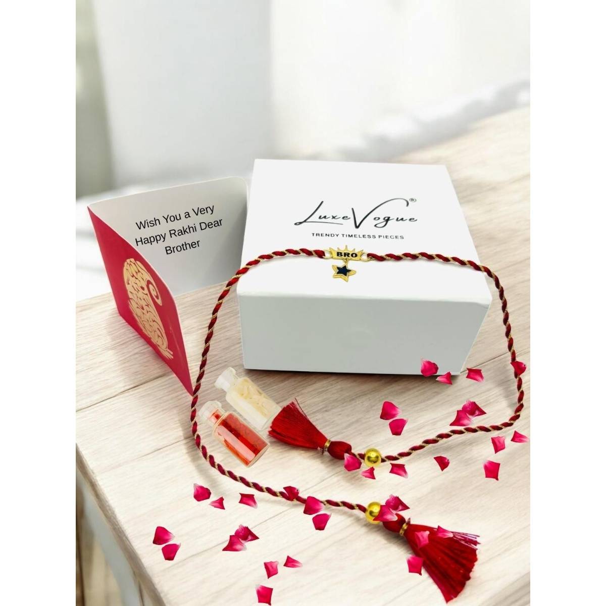 LuxeVogue 925 Silver Star and Crown Brother Rakhi Gift Set