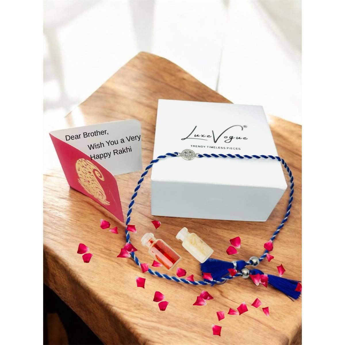 LuxeVogue 925 Silver Sparkling Smiley Rakhi Gift Set